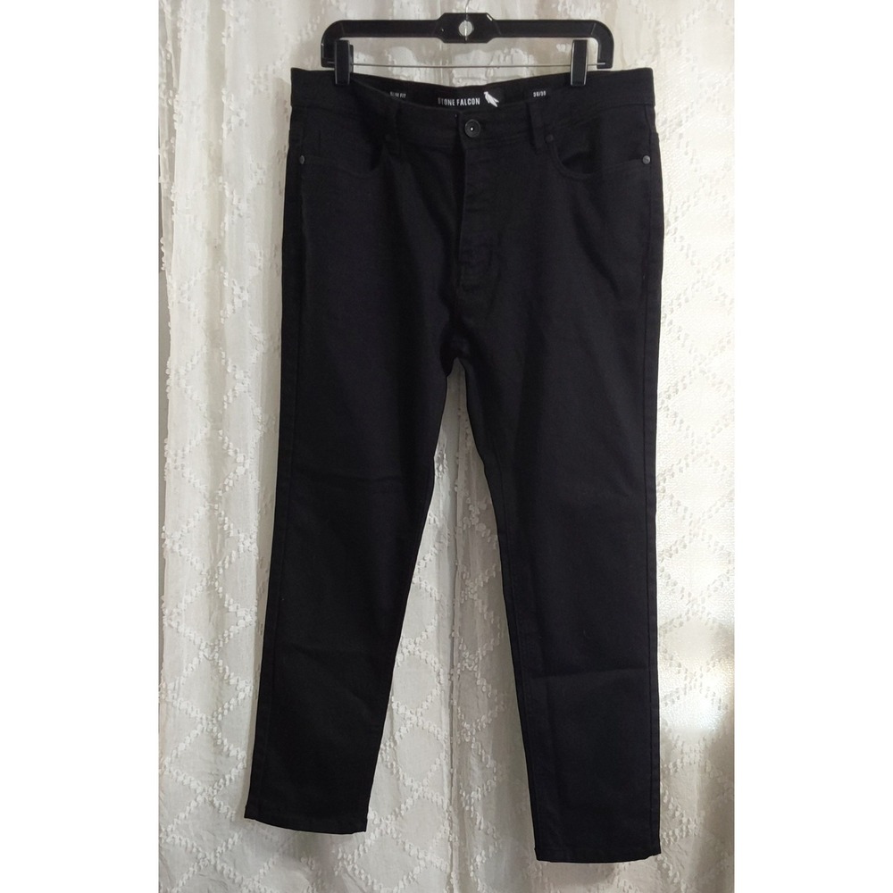 Stone Falcon Mens Slim Fit Black Pants 36x30 Casual Trousers Chinos